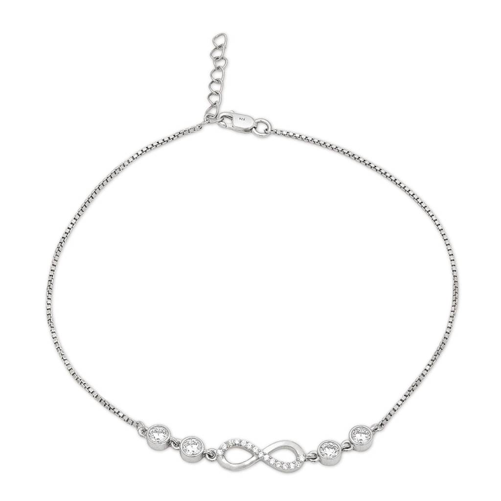 Infinite Sparkle Rhodium-Plated 925 Sterling Silver Anklet : ANK-60319-PAIR-R