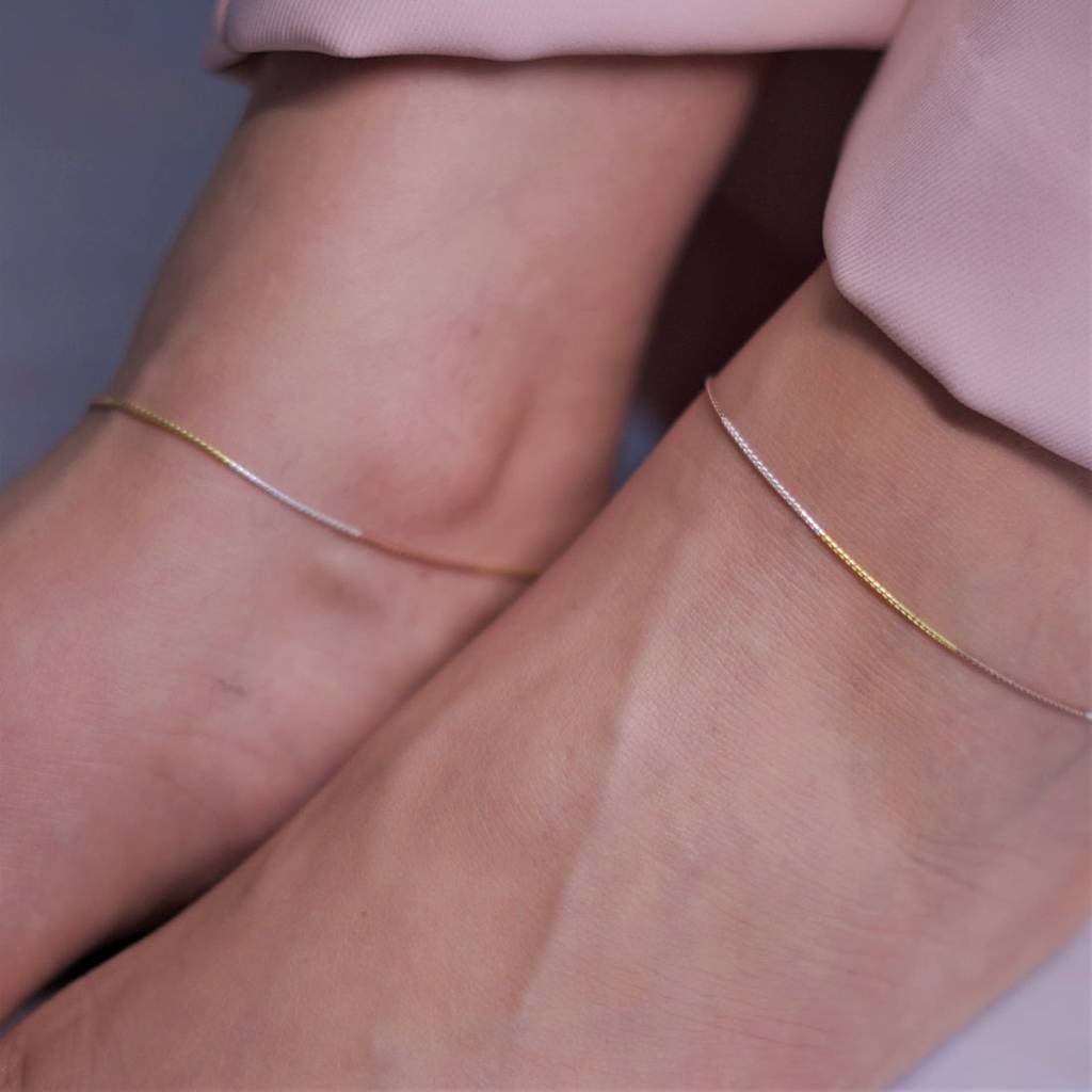 Triple Tone Classic 925 Sterling Silver Rope Chain Anklet : ANK-60152-Pair