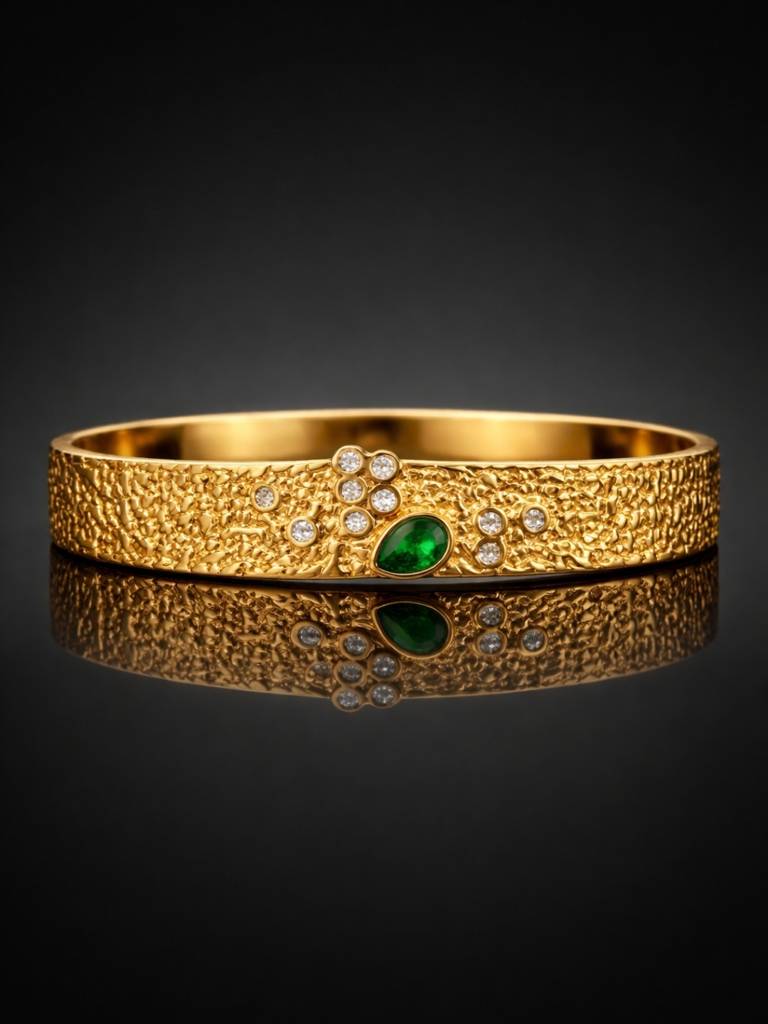 Emerald Luxe Textured Gold Bracelet With Cz | Anti Tarnish : ATB866GSSB