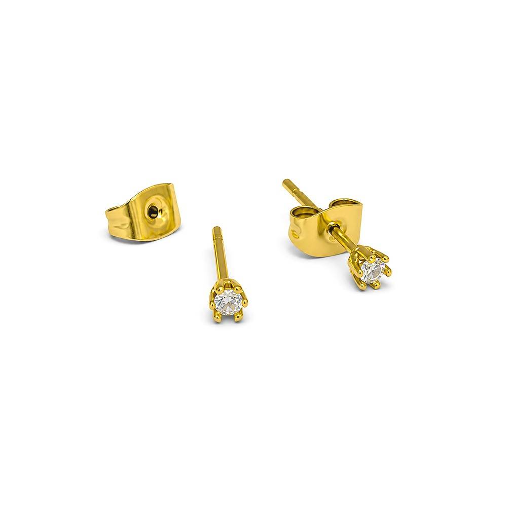 Women 18K Yellow Gold-Plated Classic Round Cz Solitaire Stud Earrings : 101202