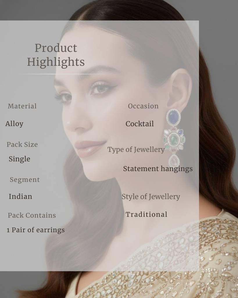 Navratna Mosaic Drop Earrings (Two-Tone Kundan Look) : sis44