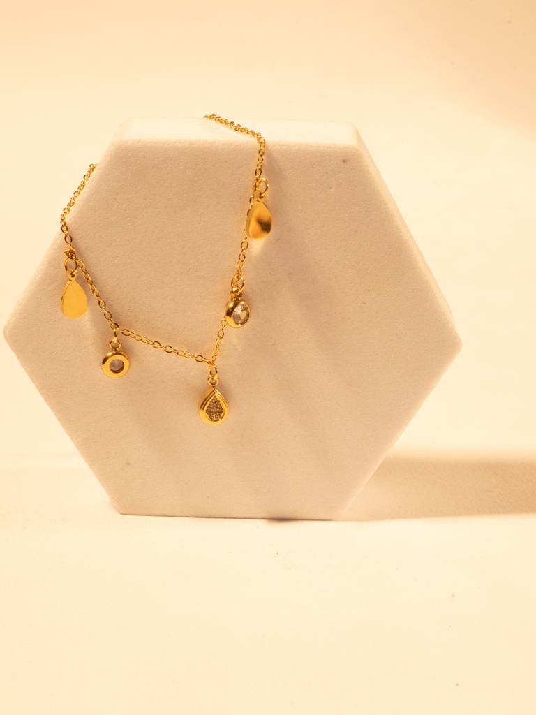 18K Gold Teardrop Charms Bracelet With Cz Stones | Lightweight & Elegant : ATCB550TCB