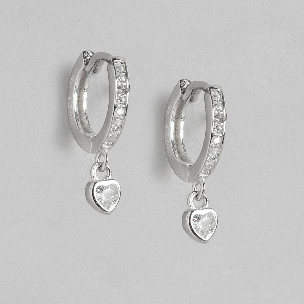 Heart Solitaire Drop Huggie 925 Silver Earrings : EAR-20167