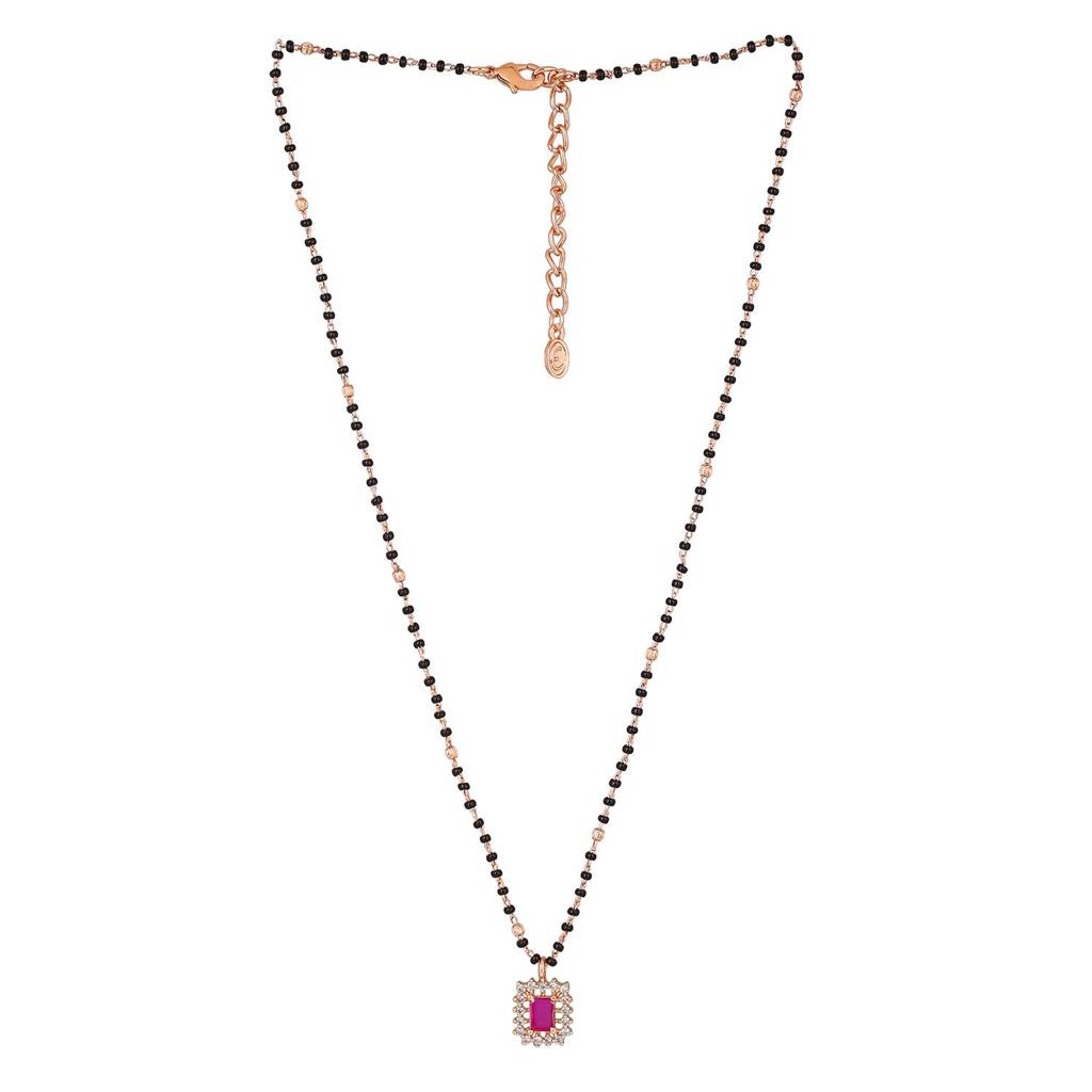 Estele Rose Gold Plated Cz Square Designer Mangalsutra Necklace Set With Ruby Stone For Women