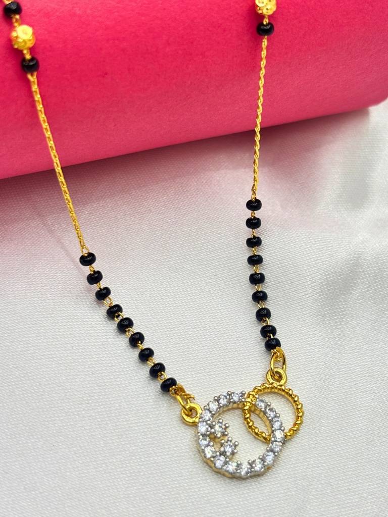 Gold Plated Ad & Cz Studded With Gold & Black Beads Mangalsutra Necklace : VI26MSAD100008