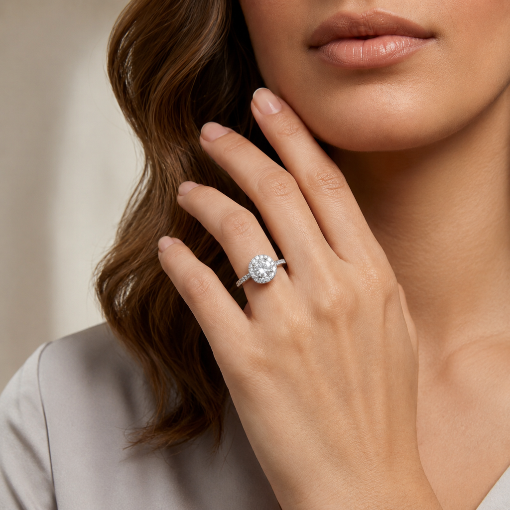 925 Silver Oval Halo Adjustable Ring : LR23705