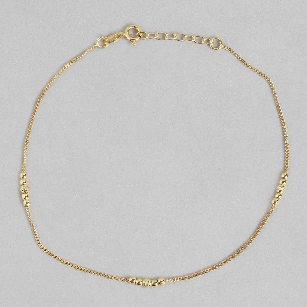 Beaded Gold-Plated 925 Sterling Silver Chained Anklet : ANK-60254-PAIR