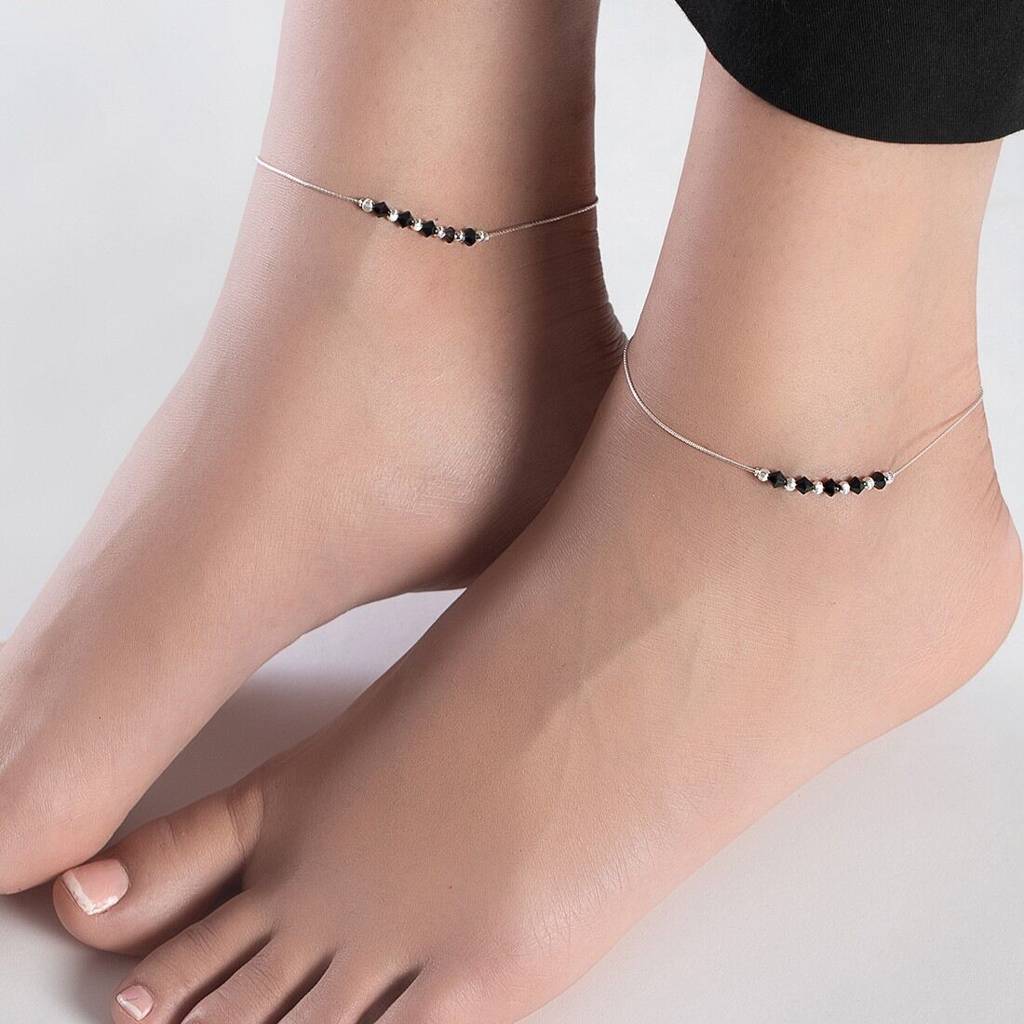 Graceful Whispers Rhodium-Plated 925 Sterling Silver Anklet : ANK-60275-PAIR