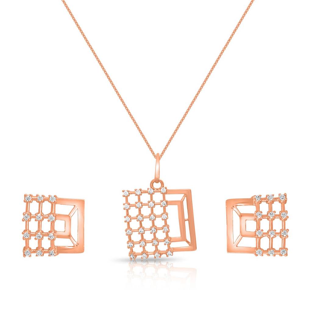 Square Chic Rose Gold Plated 925 Sterling Silver Jewelry Set : JS-70195-C-RG