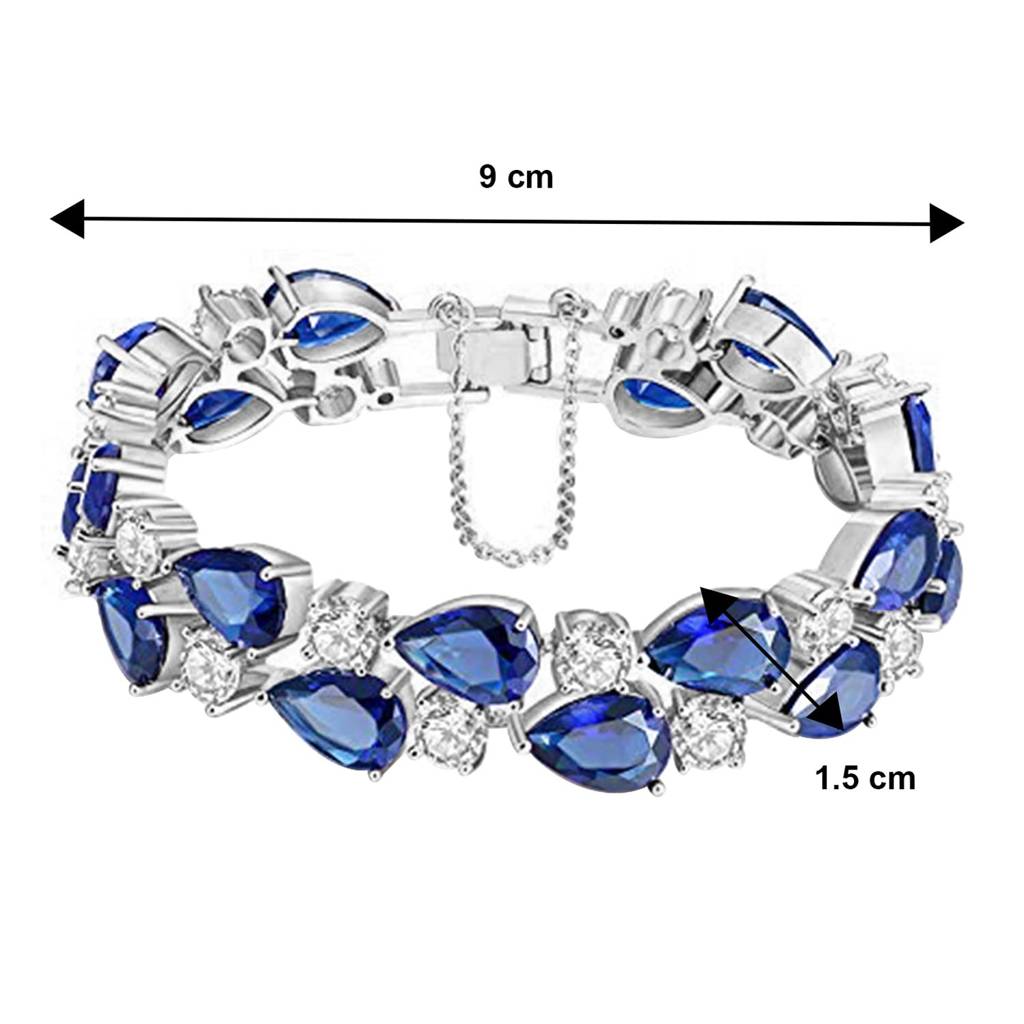 Blue Cubic Zirconia Silver Plated Studded Bracelet For Women Girls - Valentines Gift For Her : PX9B05S