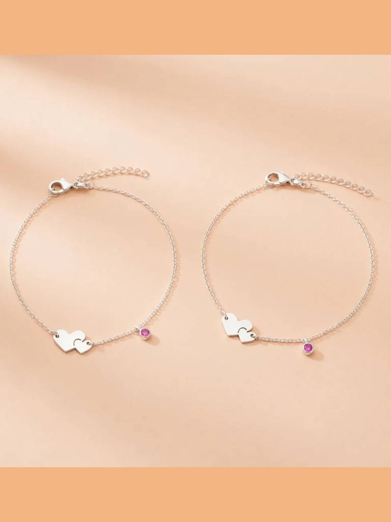 The Amour Bond Double Heart & Amethyst-Hued Silver Anklet : AK1137