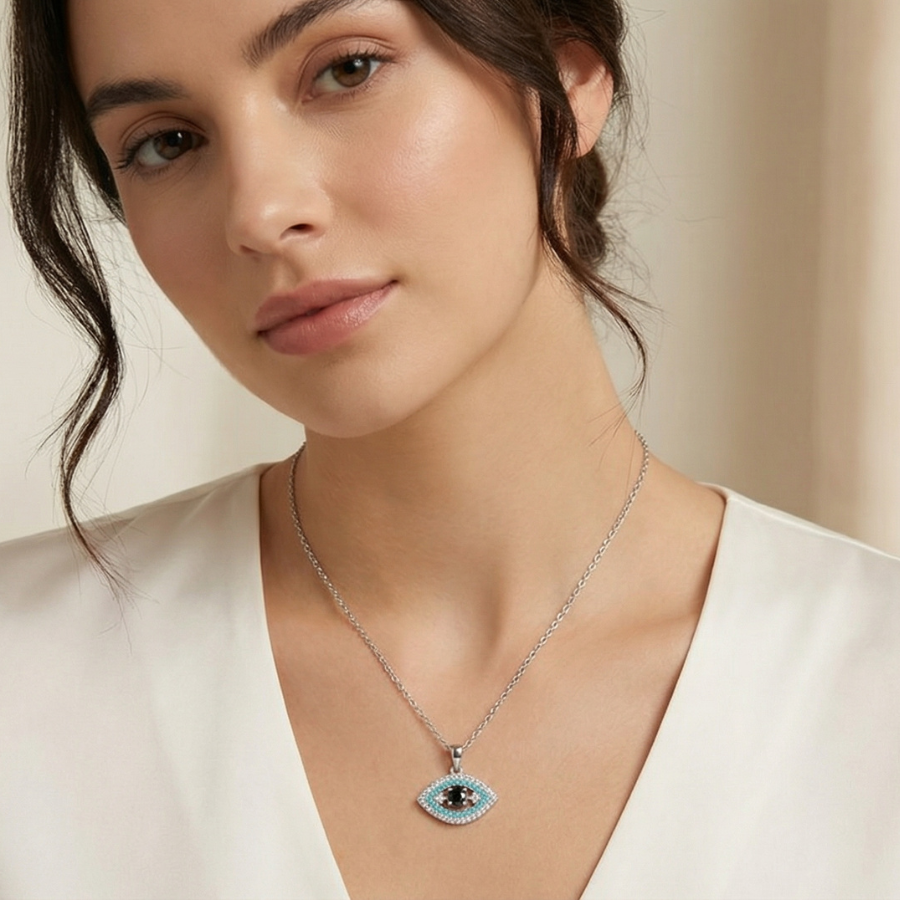 Mini Black Evil Eye Necklace For Women | Protective Minimal Evil Eye Pendant Jewellery : 6233182624