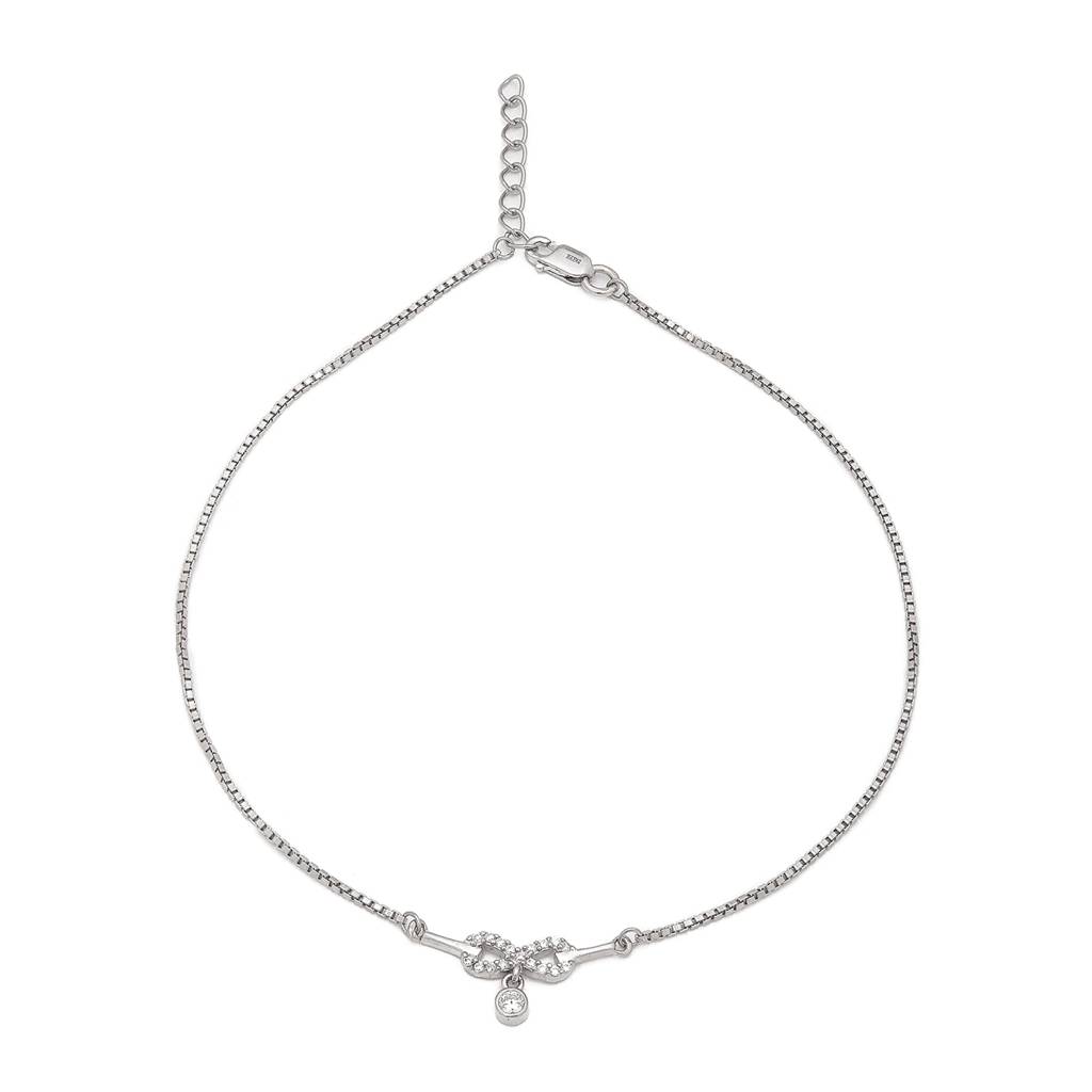 Infinite Glamour Rhodium-Plated 925 Sterling Silver Anklet : ANK-60320-PAIR-R