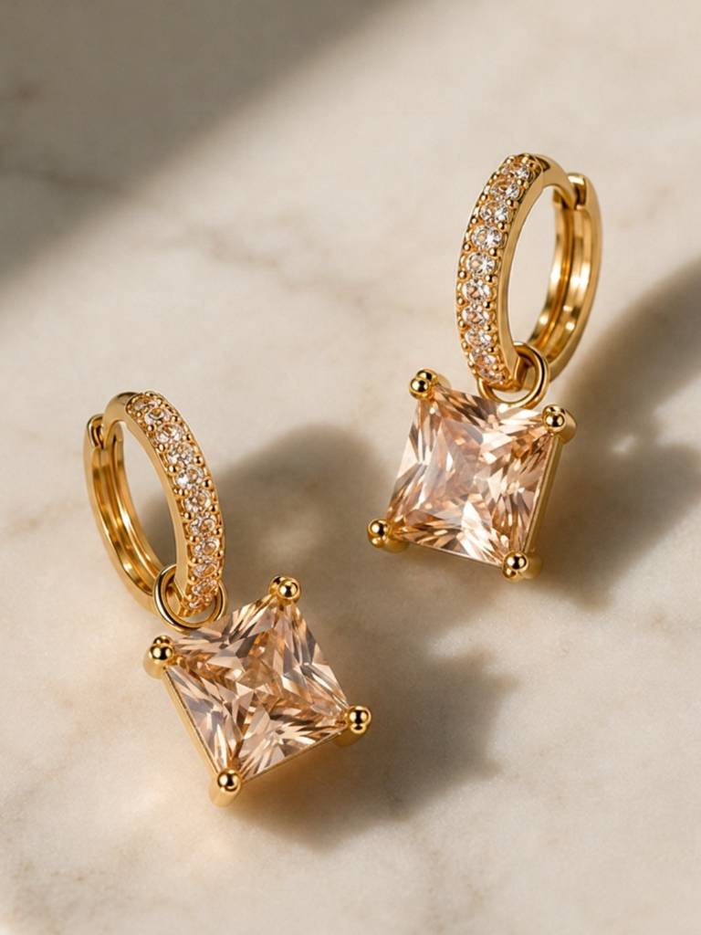 Square-Cut Pendant Necklace & Huggie Earring Set : SET1009CQSD