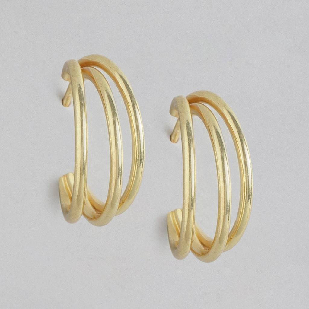 Triple Layered Gold Plated 925 Sterling Silver Hoops : EAR-20357