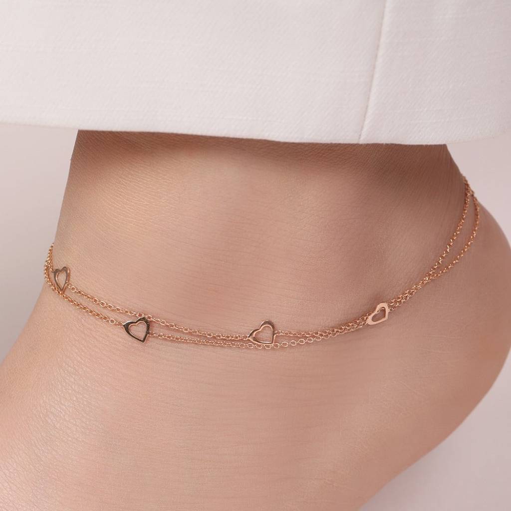 Singing Hearts 925 Sterling Silver Anklets In Rose Gold : ANK-60059-PAIR