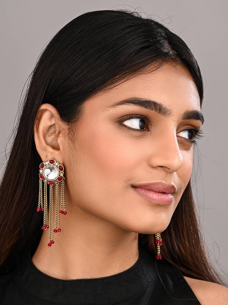 Kundan Tassel Drop Earrings : S24FAER519PNK
