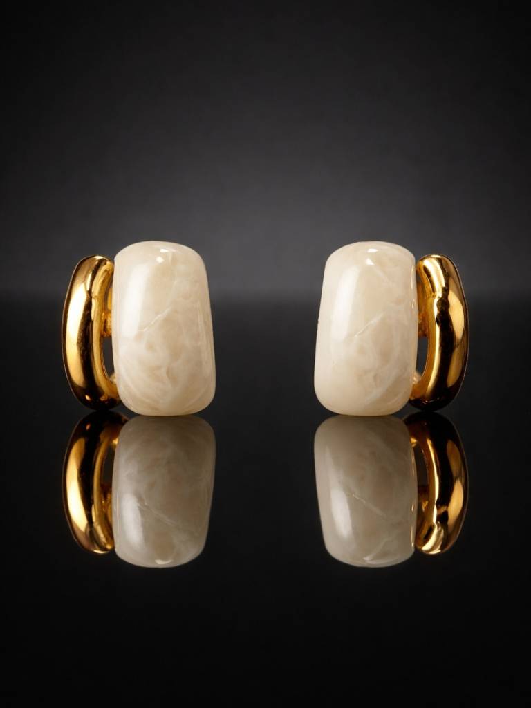 Beige Resin Gold Stud Earrings | 18K Gold Plated Everyday Studs : ATE762RBGS