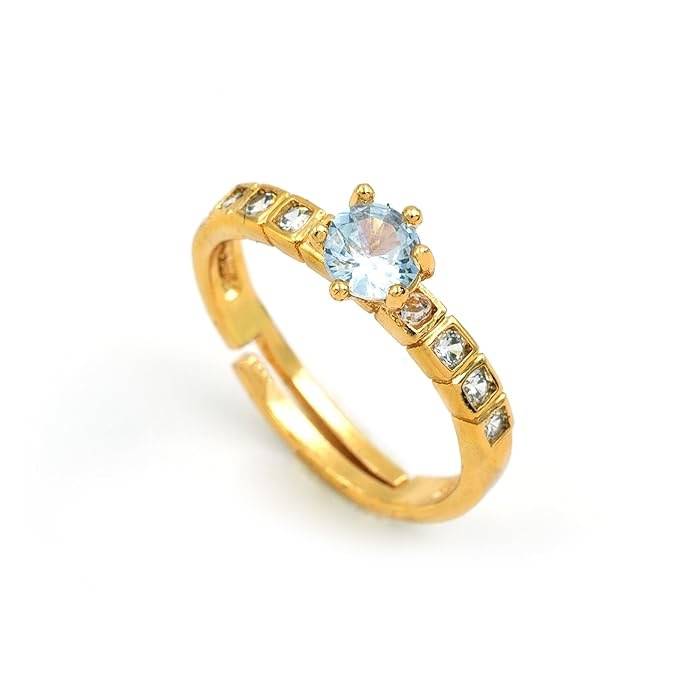Gold-Plated Cz-Studded Square-Cut Solitaire Anti-Tarnish Adjustable Finger Ring : HSPS60MB0863