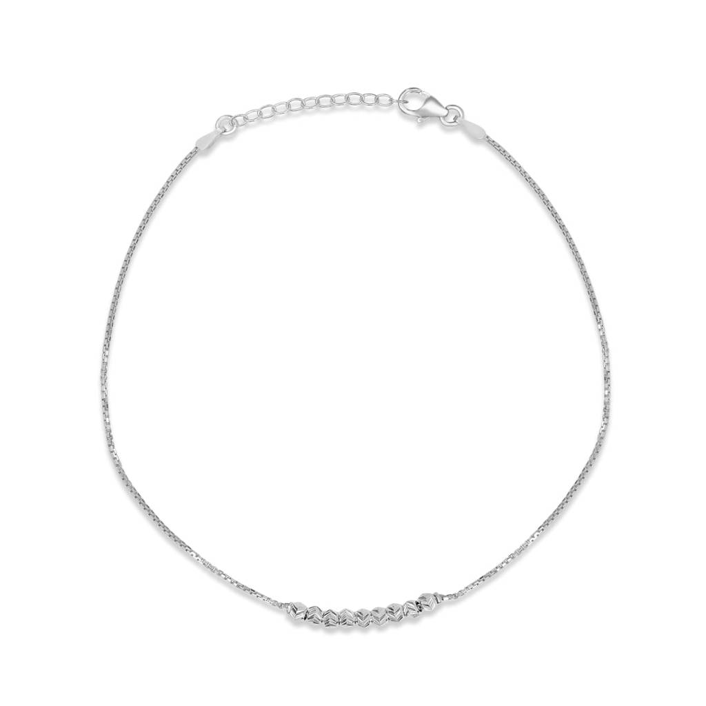 Sophisticated 925 Sterling Silver Rhodium Plated Box Chain Anklet : ANK-60403-PAIR-R