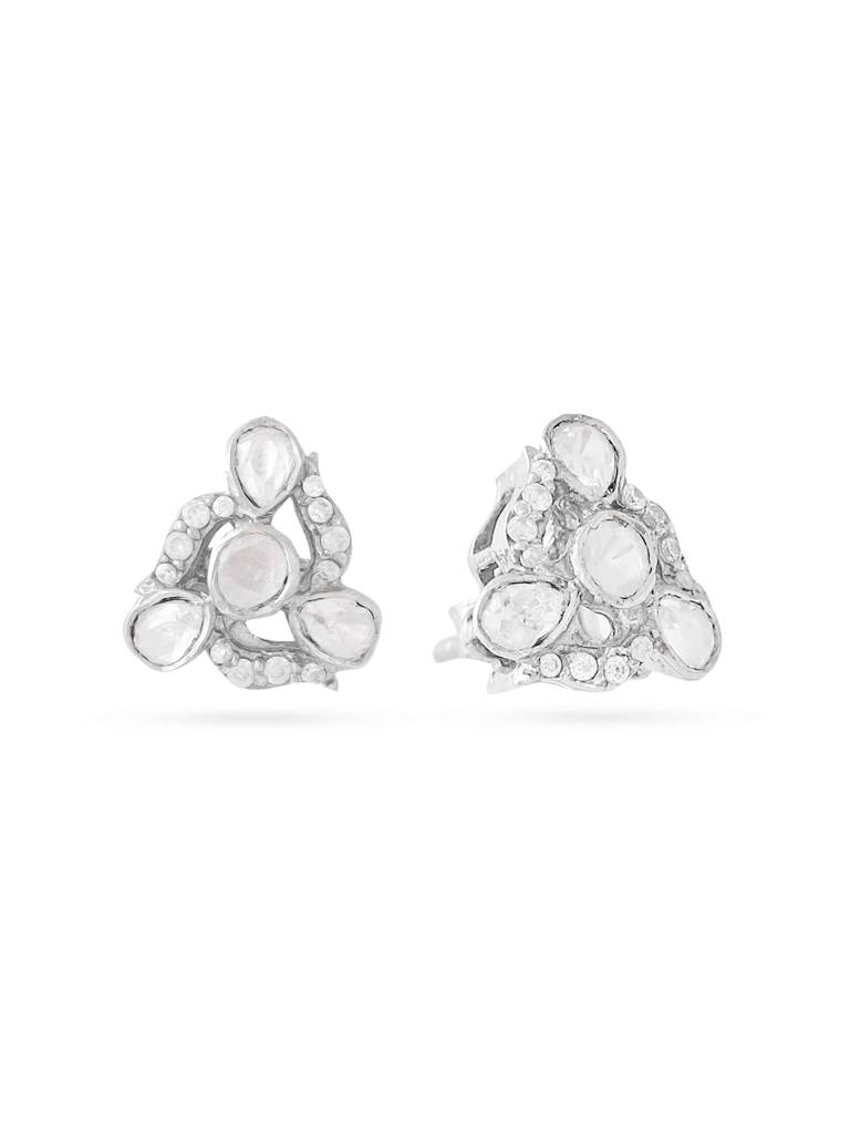 Kicky And Perky 925 Sterling Silver Studded Polki Moissanite Stud Earring For Women : SILDWE026
