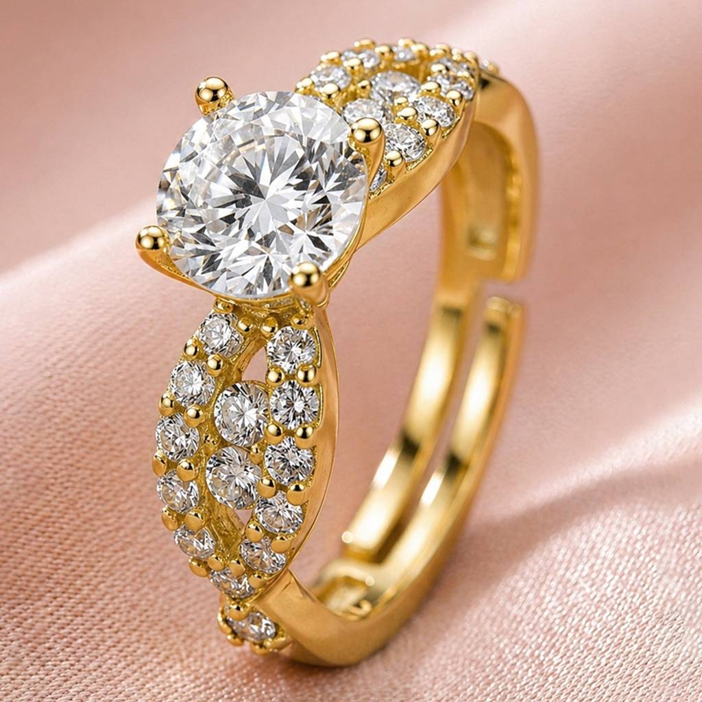 Classic Solitaire Gold Adjustable Anti-Tarnish Ring For Women : HSPS60MB1868