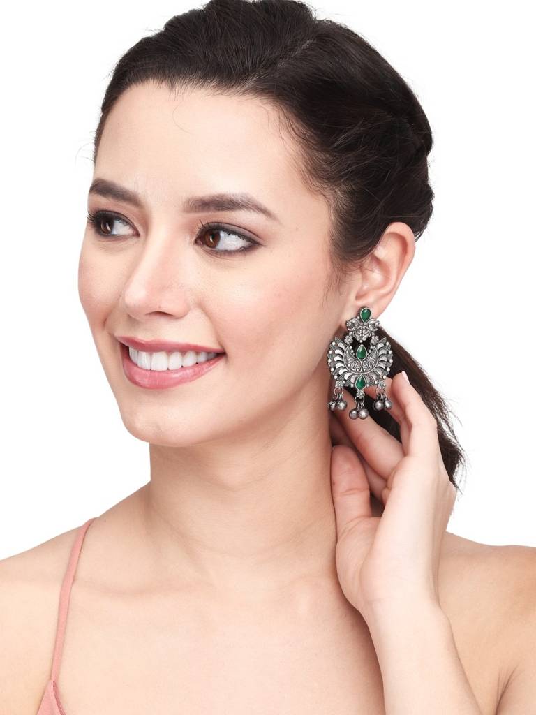 Silver Oxidised Finish Chandbali : S23DJER003SLV