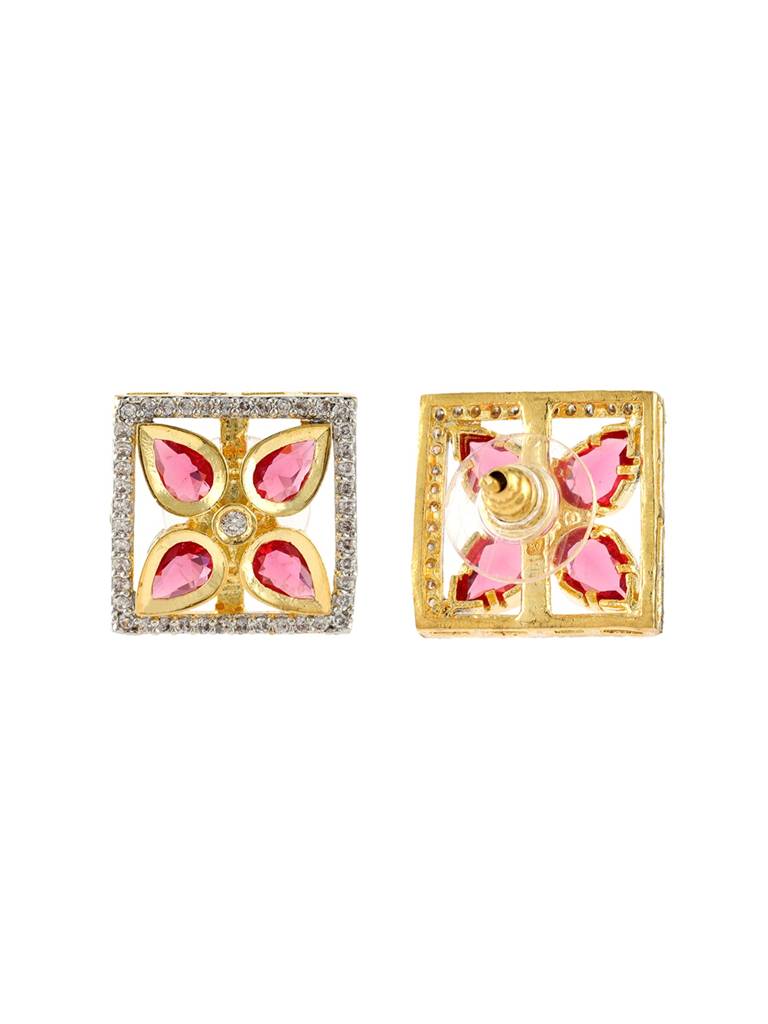 Gold Elegance Rose Bloom Square Stud Earrings : 8905124572773