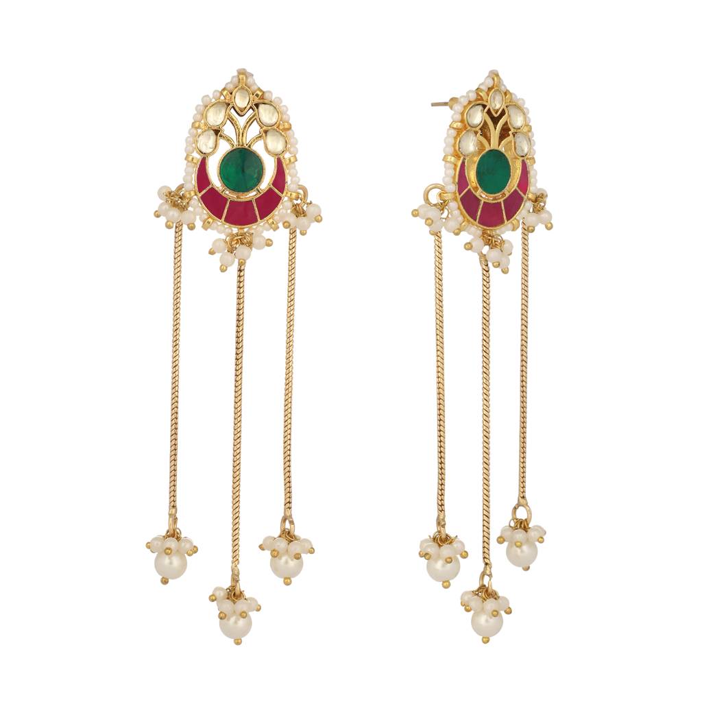 Ethereal Kundan Chain & Pearl Drops Earrings : YI24A0436E