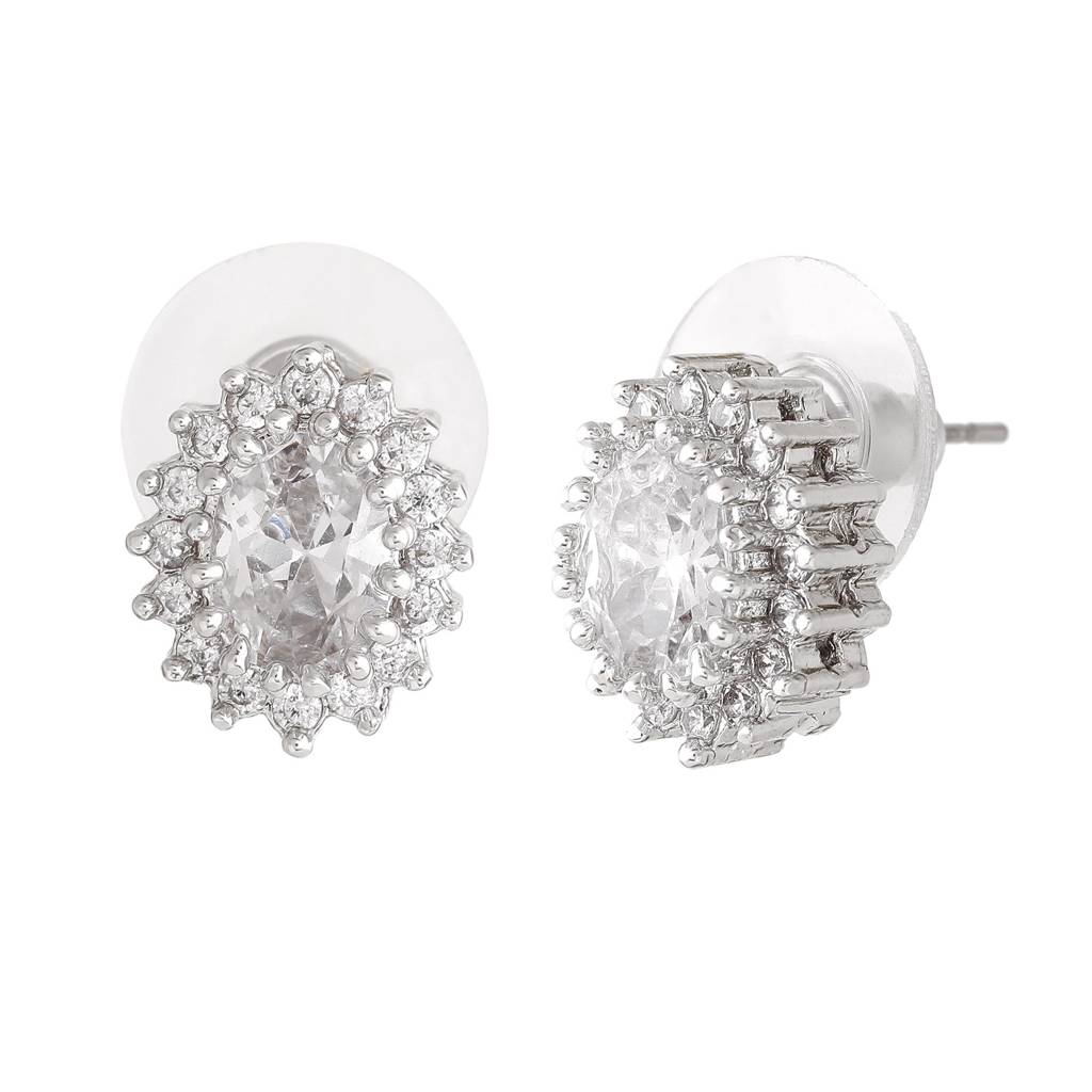 Estele Rhodium Plated Cz Twinkling Stud Earrings For Women