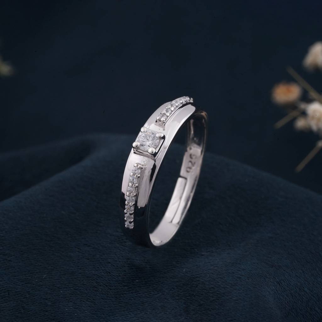 Silver Solitaire Princess Band For Her : ZLCPLR-1009-WW