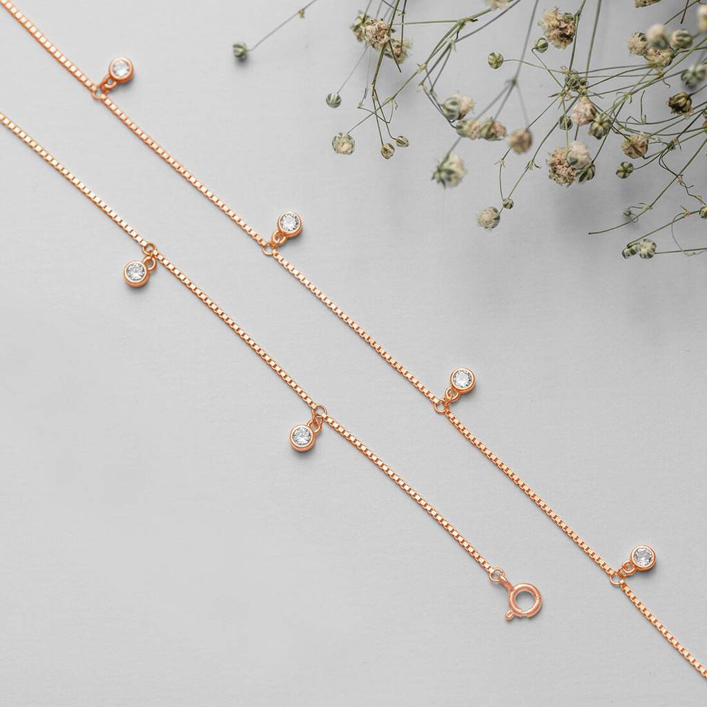 Drop Cz Rose Gold Plated 925 Sterling Silver Anklet : ANK-60103-PAIR
