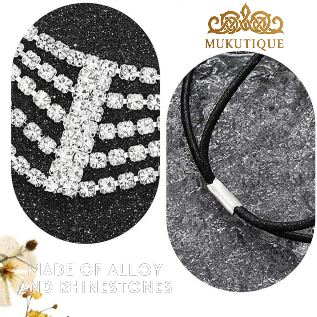 Multi-Layer Rhinestone Headband For Women - 5 Row Crystal Elastic Hair Band - Sparkling Diamond Hair Acce : MRSK-PT-GOLDSILVER