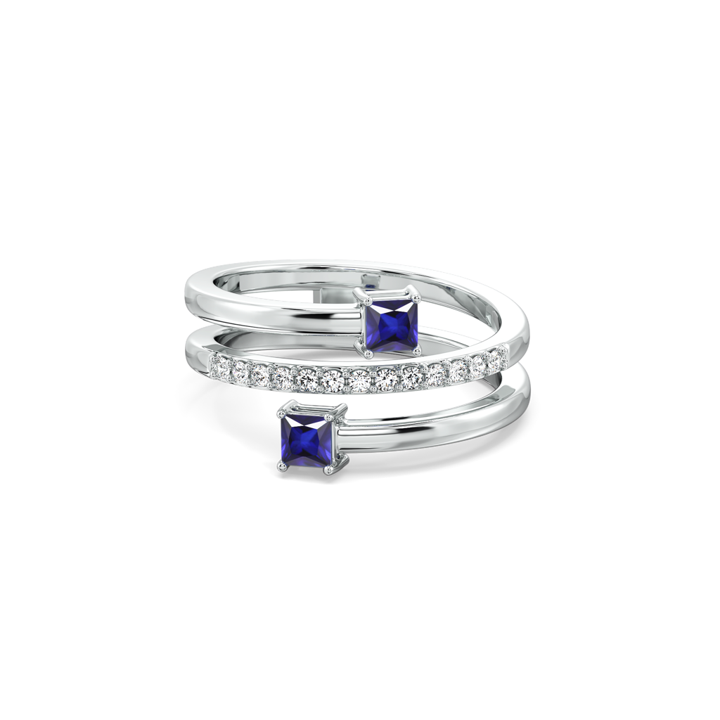 Spiral Blue Sapphire - Lab Diamond Cocktail Ring : LLRG0121
