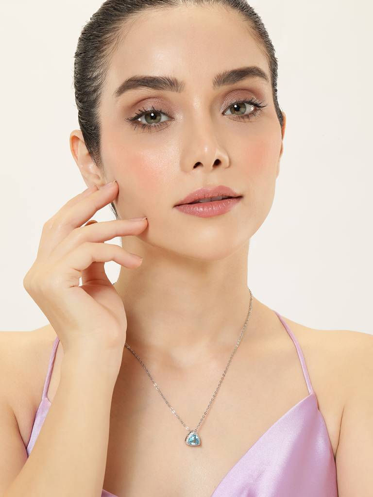 Trilliant Blue Cz Pendant : AVPE10063