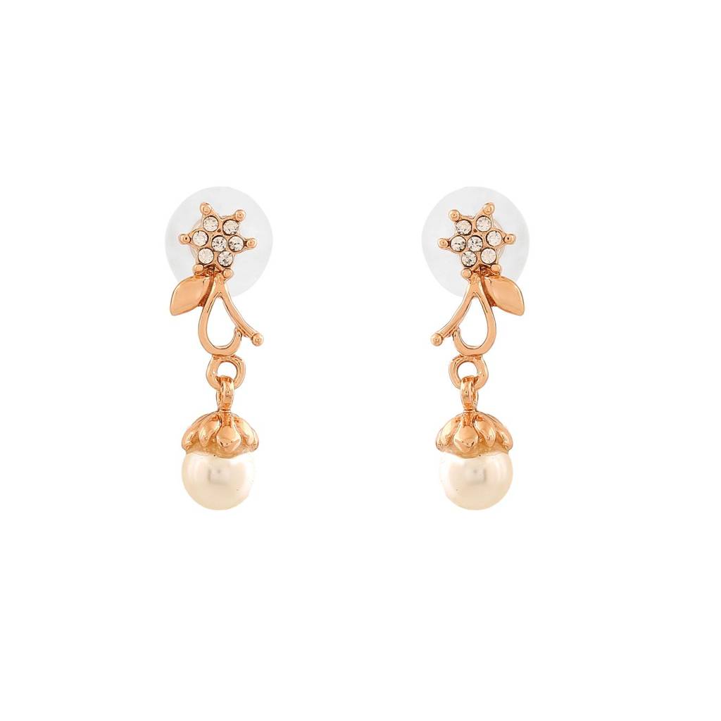 Estele Rose Gold Plated Elegant Blossom Designer Necklace Set With White Pearl For Women