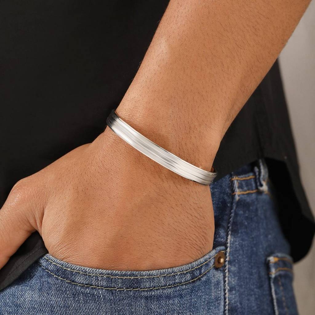 Modern Elegance Rhodium Plated 925 Sterling Silver Men'S Bracelet : BR-80375-R