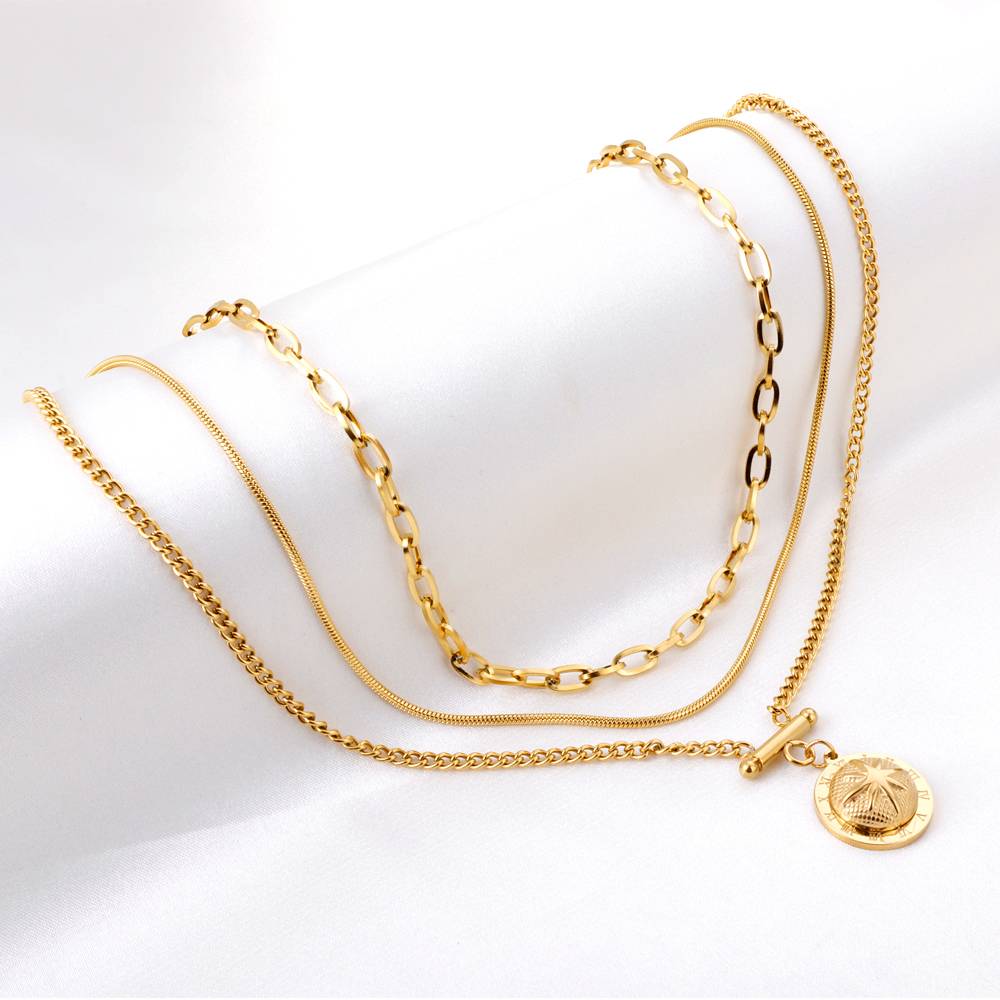 Gleaming Sundial Layered Necklace : GleamingSundialLayeredNecklace-AS-NK-LG-06