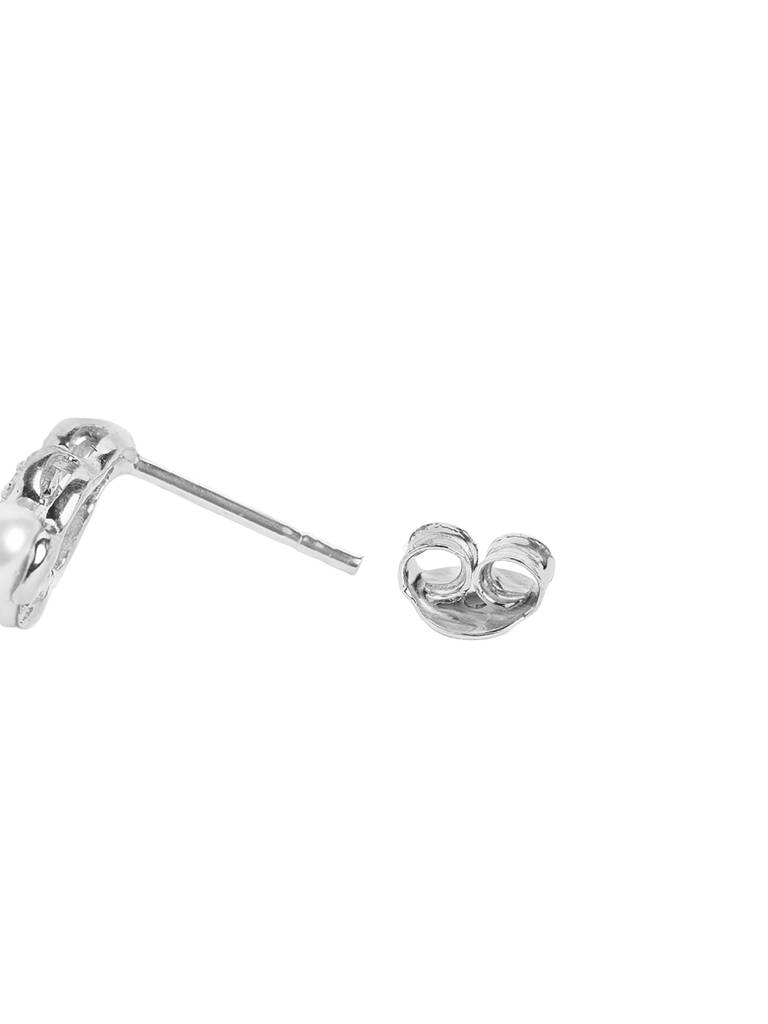 925 Sterling Silver Rhodium Plated Cz And Pearl Contemporary Mini Stud Earring : SILE609