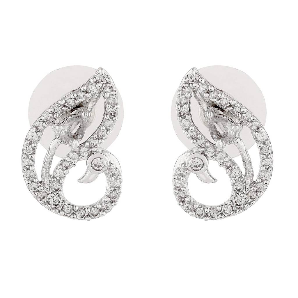 Estele Rhodium Plated Cz Peacock Designer Stud Earrings For Women