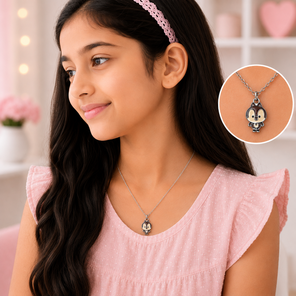 925 Silve Silver Little Chipmunk Kids Necklace : PH05939