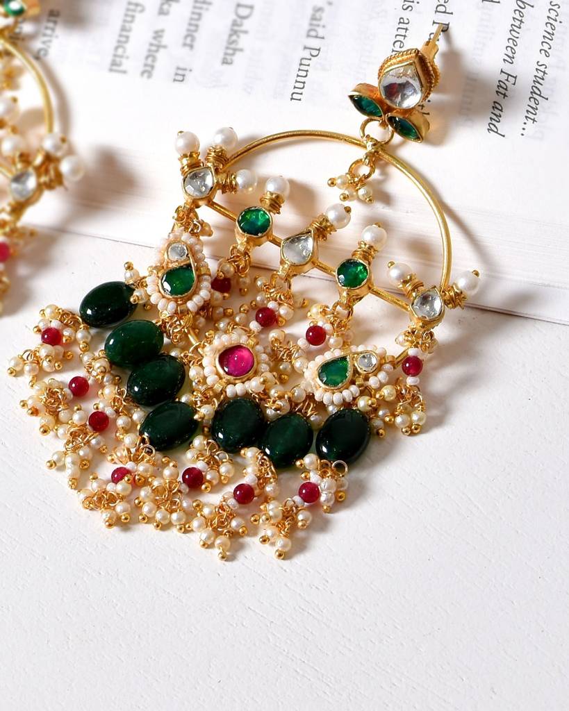 Amoha Kundan Chandbali Earrings - Emerald : AMOHAK4150