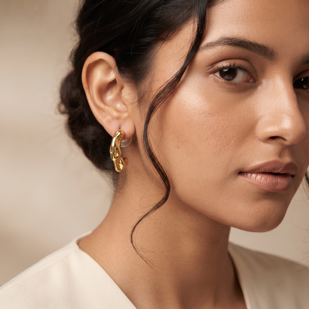 Gold Plated Brass Melted Organic Hoop Earrings : SCDELER0460