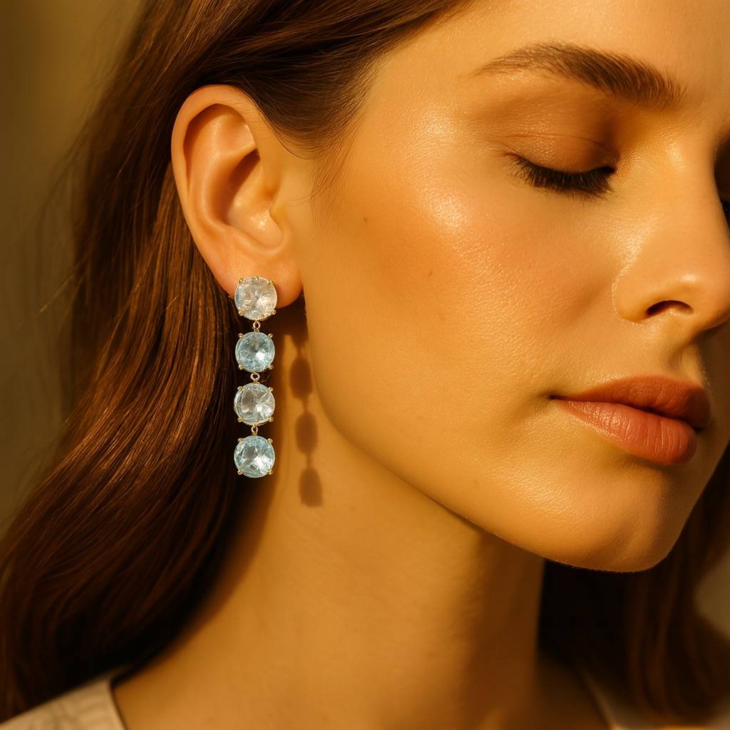 Aqua Blue & Clear Stone Drop Earrings : AN-LJ-BU-0006-DE