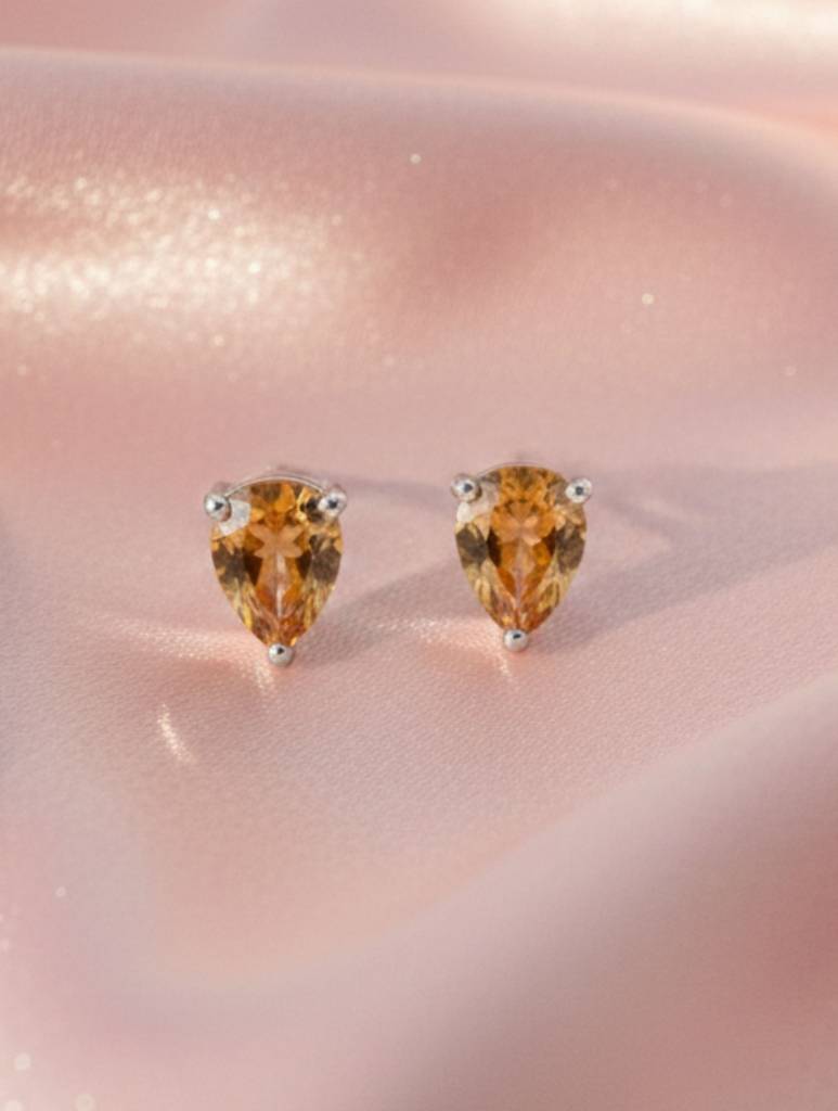 Kicky & Perky Pear-Cut Natural Citrine Stud Earrings In 925 Sterling Silver : VSILSME046