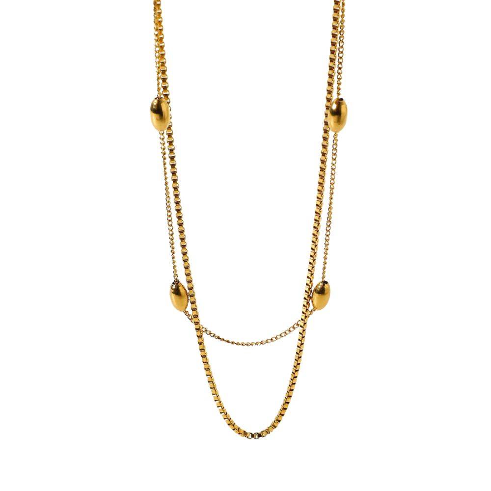 18Kt Gold Plated Double Layered Bead Chain, Elle : INELLE
