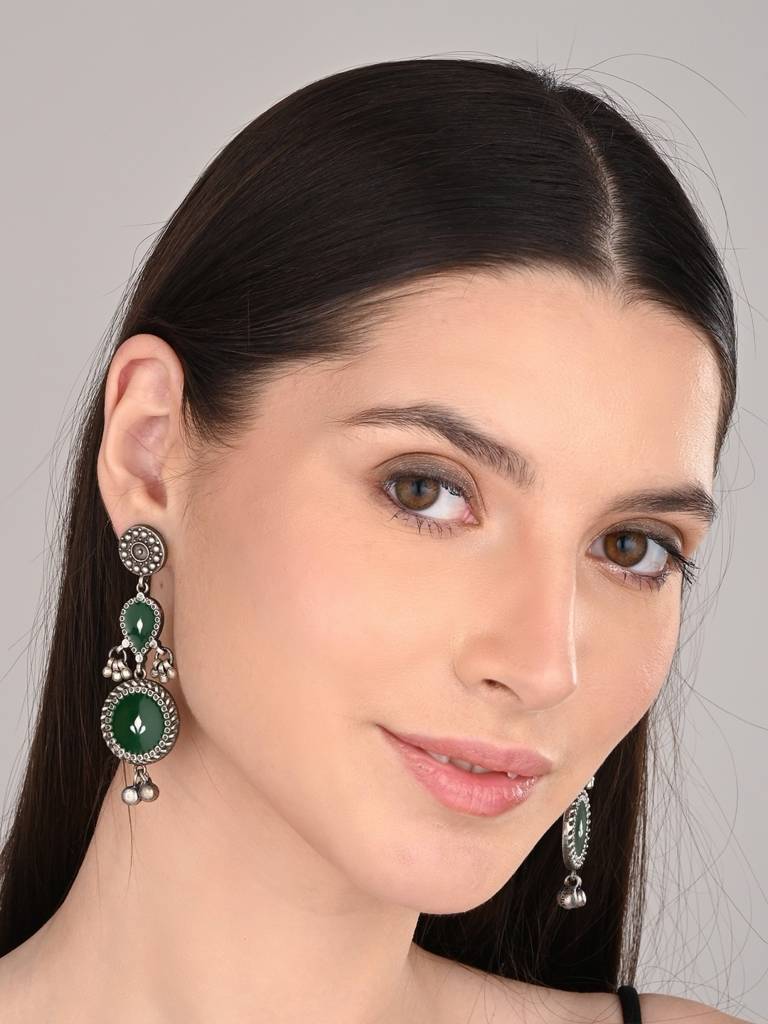 Hand-Painted Circular Drop Earrings : S24DJER320GRN