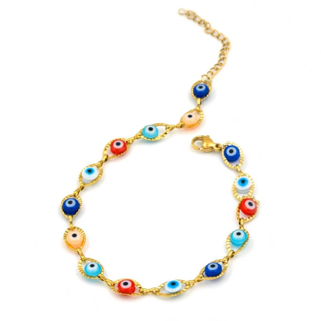 Gold Plated Multicolored Evil Eye Anklet For Women : HSPS60MB0365