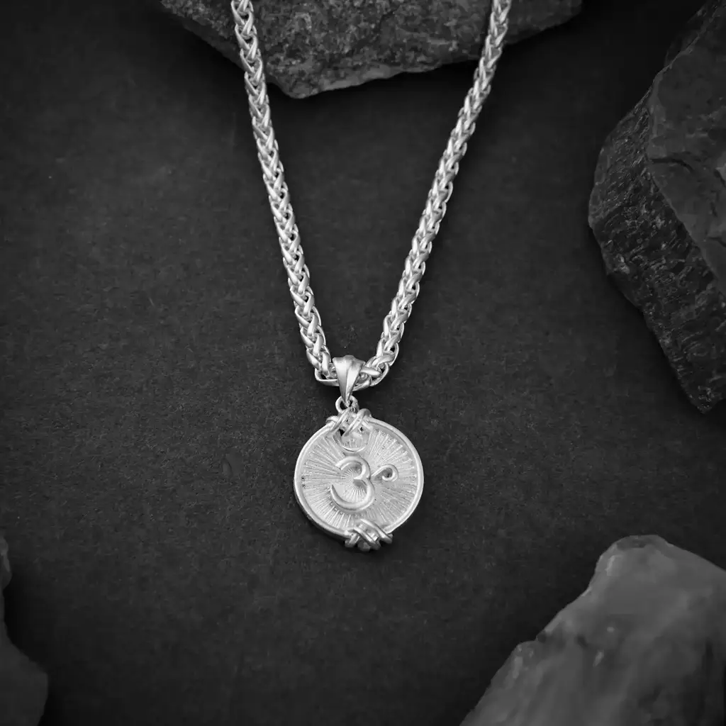 Sacred Silver Plated Om Necklace For Men : IVBN53