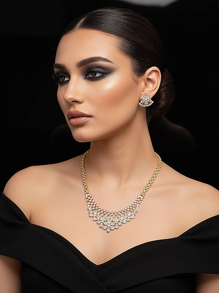 Gold Plated White Ad Zircon Studded Long Haram Chain Jewellery Set : SJNK2894
